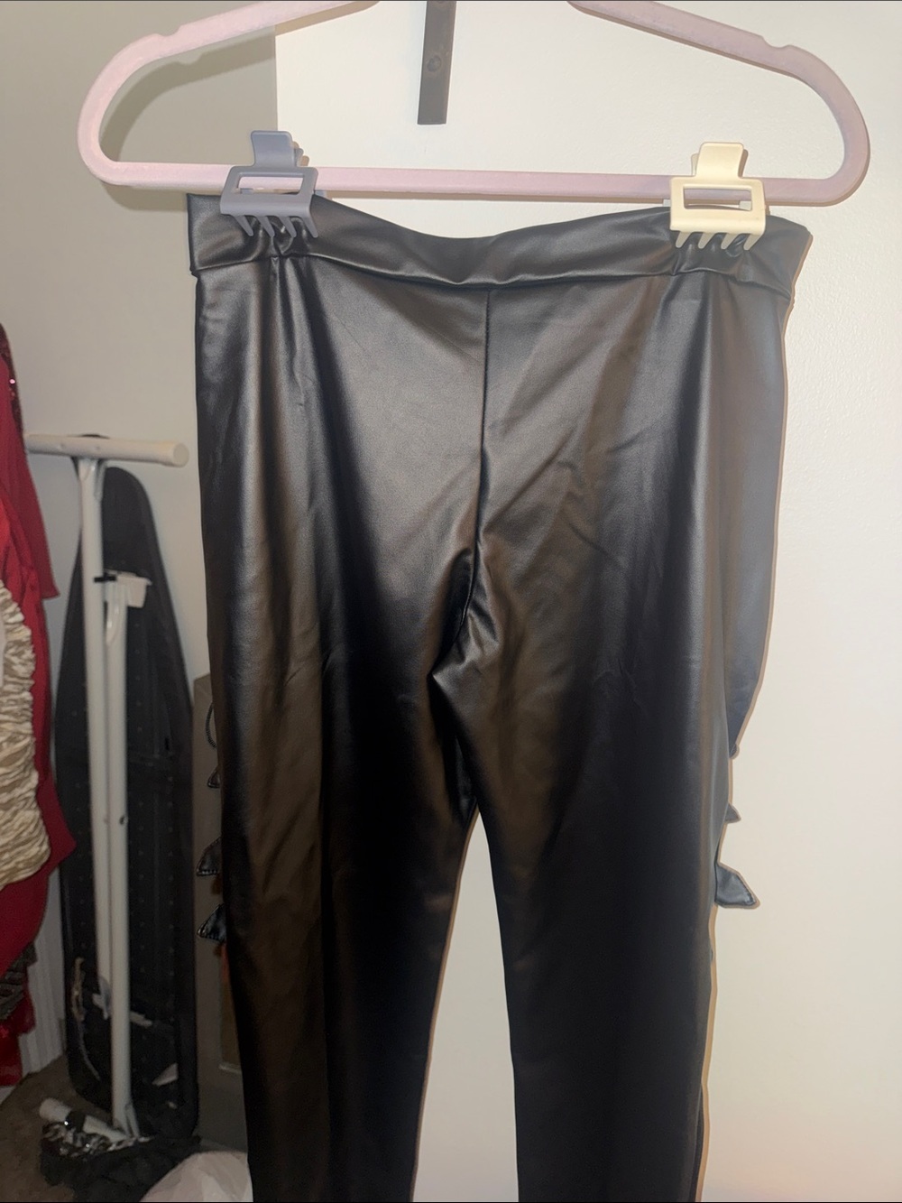 Source Unknown Black Faux Leather Lace-Up Flare Pants - Picture 6 of 13